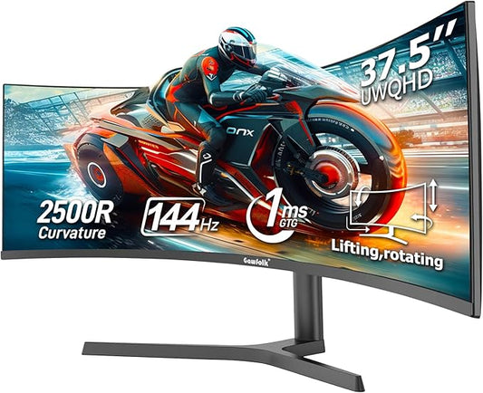 Gawfolk 37.5 Inch Gaming Monitor 3840 * 1600p 144Hz PC Monitor with AMD FreeSync, Flicker-Free, 2X HDMI 2.0, DP 1.4, Ultra-Thin Frameless Screen
