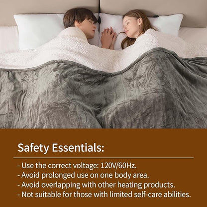 Bearhug Electric Heated Blanket Heating Blanket Queen Size 84"x 90" Warm Throw Gift Dual Controllers Velvet & Sherpa, 10 Levels & 0.5-12H Auto Off, Over-Heat Protect, ETL, Machine Washable