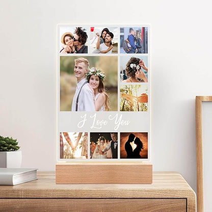 Custom Picture Frame with Photo, Personalized Photo Frame with Night Light, Customized Picture Frames, Personalized Valentines Day Gifts for Women Men Her Him Girlfriend Boyfriend Couple