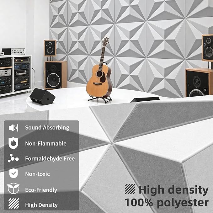 Art3dwallpanels 24" X 24" Acoustic Panels 6 Pack Soundproof Wall Panels Sound Dampening, 3D Wall Decor Absorbing Panels, White and Gray