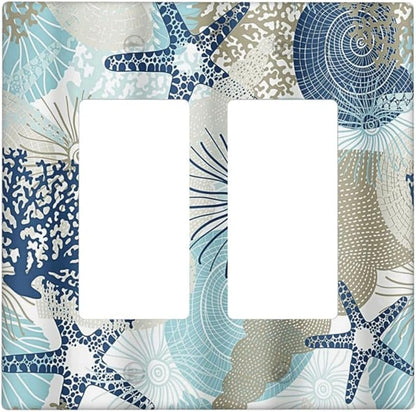 Decorative Outlet Covers Blue Starfish Brown Coral Ocean 2 Gang Light Switch Cover Plate Double Rocker Wall Plates for Electrical Outlets Switch Plate Covers for Girlroom Home Decor