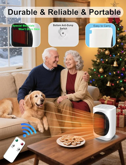 iFTY Small Space Heater for Indoor Use, Portable Electric Heaters with 3 Modes, 70° Oscillation, Remote Control, Overheating Protection, 1500W PTC Ceramic Fast Safety Heating For Bedroom Office Desk