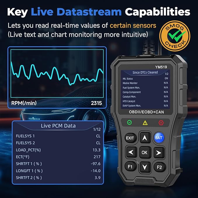 Enhanced Universal OBD2 Scanner with Battery Tester - Car Engine Fault Code Reader CAN Diagnostic Scan Tool, Read and Clear Error Codes for 1996 or Newer OBD2 Protocol, Plug & Play
