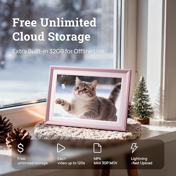 ARZOPA D10 10.1" Premium Metal Digital Picture Frame – HD IPS Anti-Glare Touchscreen, Instant Photo & Video Sharing from Your Phone via Free App, A Thoughtful Gift, Rose Gold