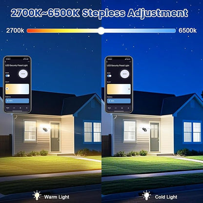 EMANER Smart Security Light Motion Sensor, Compatible with Alexa/Google Home, Adjustable Color Temperature, App Controlled WiFi Flood Light 2800LM Dimmable for Garage Driveway Porch (Black, 1-Pack)