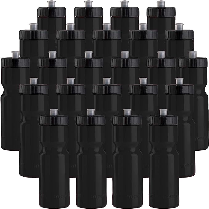 50 Strong Sports Water Bottles – Reusable 22 oz BPA-Free Plastic Bottles with Pull Top Cap – Made in USA – Top Rack Dishwasher Safe – Fits Most Bike Cages Brand