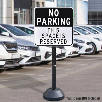6 Pack Durable Sign Post and Water-Filled Base Set Kit - 13" DIA Stand with 41" Post - Bolts & Nuts for Hanging Signs, Portable Warning Sign Holder for Public Parking / Commercial / Recreational Use