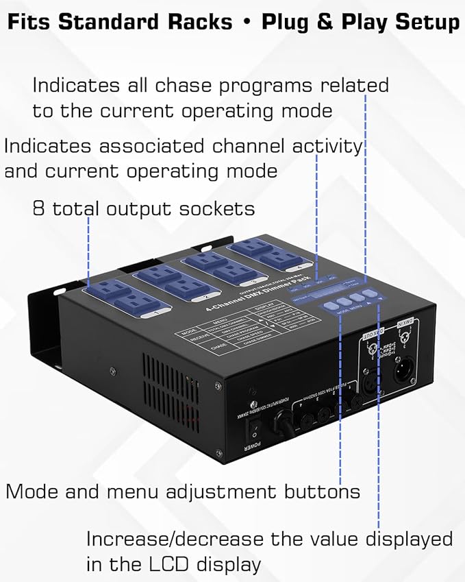 Dmx Dimmer Pack,4 Channel Dmx512 Dimmer Pack， Lighting Controller, Dimmer Pack Suitable for Stage Lighting Control