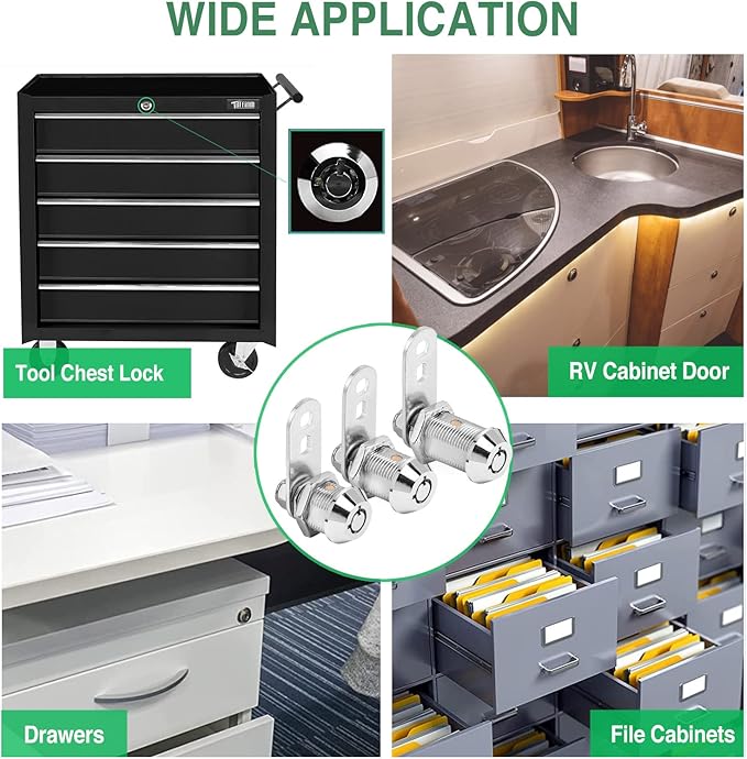 10 Pack Cabinet Lock with Keys, 1-1/8” RV Storage Locks Keyed Alike, RV Locks for Storage Door, Camper Cabinet Door Toolbox Lock RV Cam Locks with Manual