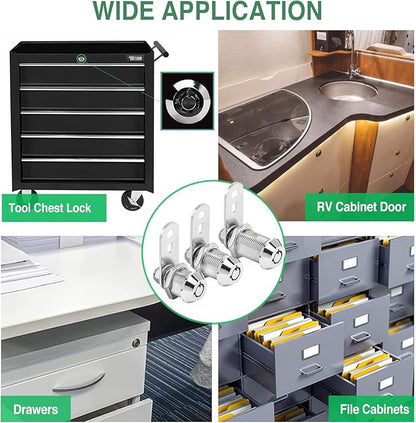 5 Pack Cabinet Lock with Keys, 7/8” RV Storage Locks Keyed Alike, RV Locks for Storage Door, Camper Cabinet Door Toolbox Locks Mailbox RV Cam Locks with Manual