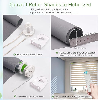 5V USB-C Tubular Motor Blinds Kit Retrofit Motorized Roller Blind with Remote Control, Rechargeable Smart Blinds for Windows