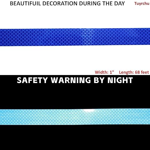 Non Fading Reflective Tape Blue Outdoor Waterproof 1 inch, High Visibility Warning Industrial Marking Tape, Safety Stickers (68 feet)