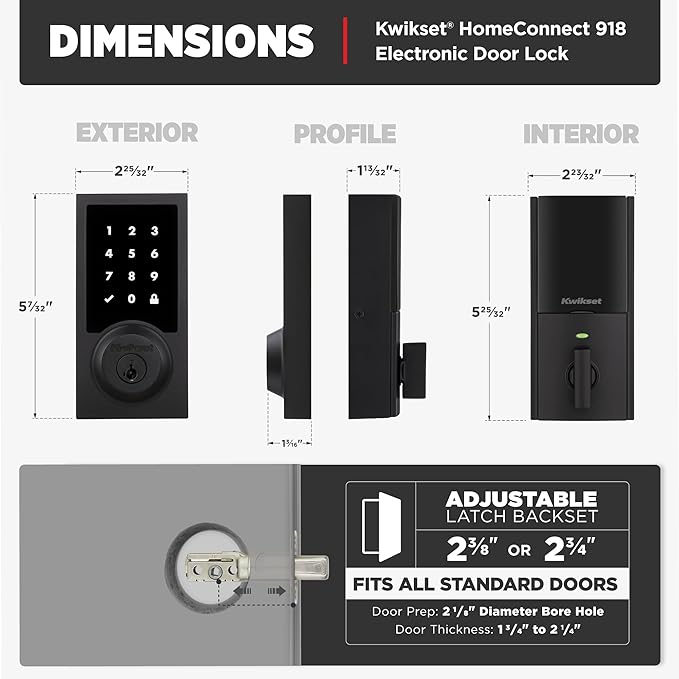 Kwikset HomeConnect 918 Contemporary Z-Wave Long Range Enabled Touchscreen Lock Works with Ring Alarm, Samsung SmartThings Hub Required, Sold Separately in Matte Black