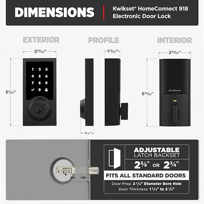 Kwikset HomeConnect 918 Contemporary Z-Wave Long Range Enabled Touchscreen Lock Works with Ring Alarm, Samsung SmartThings Hub Required, Sold Separately in Matte Black