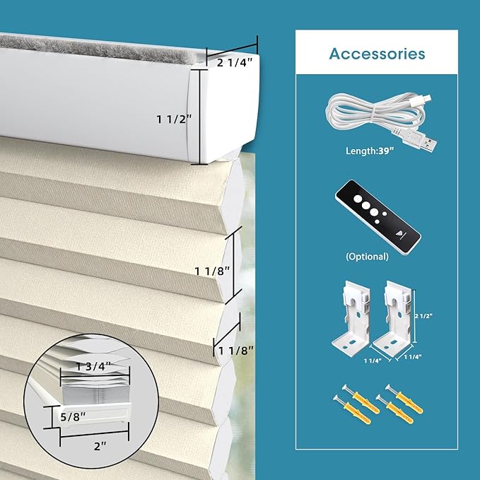 SmartWings Motorized Cellular Shades with Remote, Customized Electric Cordles Honeycomb Blinds Compatible with Alexa/Homekit/Google for Windows, 60% Blackout Single Cell Cream