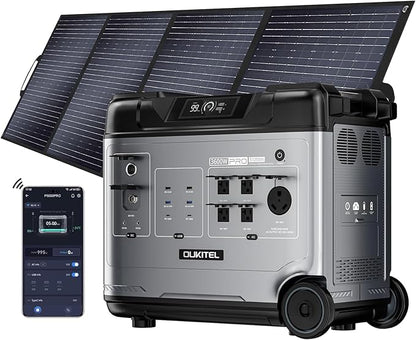OUKITEL P5000 Pro 3600W Solar Generator with 400W Panel, 5120Wh Solar power station with 5 AC Outlets (5000W Peak), 1800W Fast Charging, Emergency Battery Backup for Home, Camping & RVs