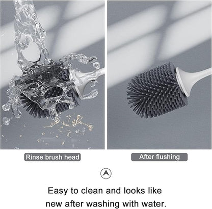 Lefree 2 Pack Silicone Toilet Brush Set with Ventilated Holder, Floor Standing & Wall Mounted Toilet Scrubber