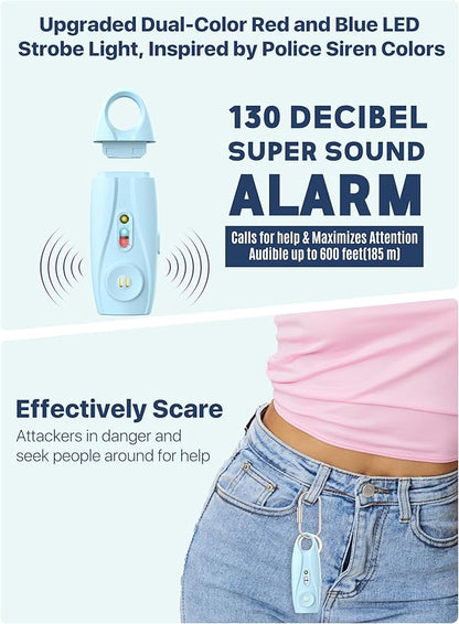 Rechargeable Personal Safety Alarm Keychain, Upgraded Dual-Color Red & Blue Strobe Light, LED Flashlight, 130dB Loud Siren, Safe Personal Alarm for Women, Kids and Elders