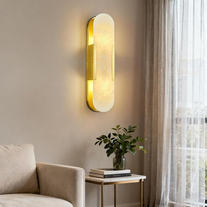 Brass Alabaster Wall Sconce, Modern Natural Marble Wall Sconces for Indoor Lighting, 19.7 in Gold Wall Lights for Bathroom Dining Room Stairs Bedroom (1-Pack)