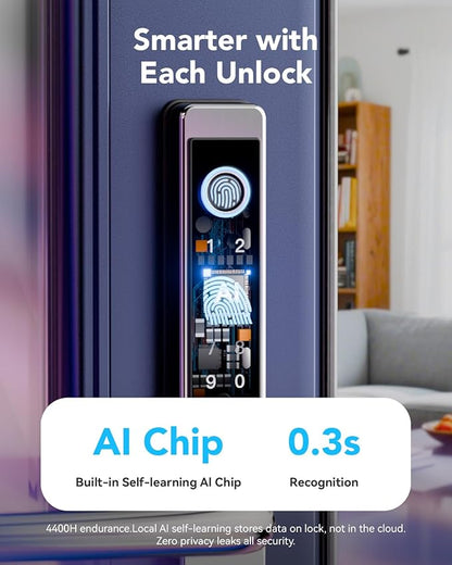 Electronic Smart Door Lock Fingerprint Door Lock with Keypad，Smart Lock for Front Door Children Proof IC Card,40–90mm Multipoint Locks (Not Suitable Point Mortise Lock)(OSP Mirror Silver)