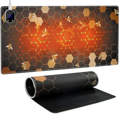 iCasso Heated Desk Pad, XXL Heated Mouse Pad Hand Warmer, 35.4" x 15.7" Warm Desk Protector Mat with 4 Heating Levels for Computer Keyboard, Large Mousepad for Home Office Work (Honeycomb)