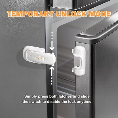 CLYMENE Child Proof Fridge Lock, Auto-Locking Refrigerator Door Latch with One-Hand Operation | No Keys or Straps | Keeps Freezer Secure from Kids & Pets – White