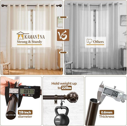 KAMANINA Single Curtain Rod 32 to 58 Inch(2.6-4.8Ft), 7/8 Inch Antique Bronze Adjustable Drapery Rod for Windows, Decorative Netted Texture End