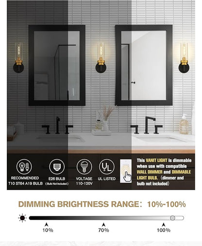 Emak Black and Gold Sconces Wall Lighting, Modern Vanity Lights with Clear Glass Shade, Wall Sconce for Bathroom, Bedroom, Living Room, Hallway, WS085-BKBGD