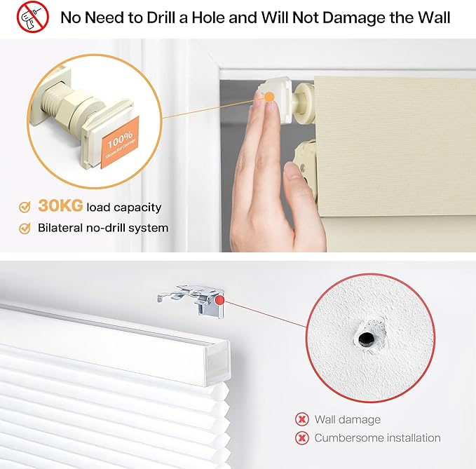 LazBlinds No Drill Blinds for Indoor Windows, Blackout Roller Shades, Cordless Window Blackout Blinds, Thermal Insulated Fabric UV Protection for Home and Office, 41" W x 72" H, Beige