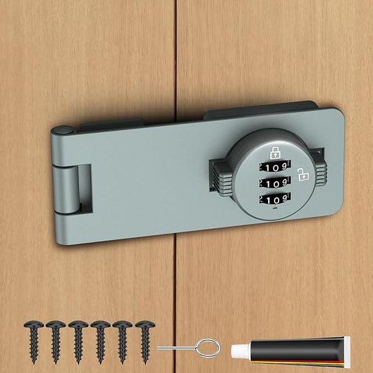 Keyless Cabinet Combination Lock, 3-Digit Password Twist Knob Hasp Latch for Doors, Cabinets, Drawers, Barn Door, Bathroom, Outdoor, Closet, Fence, Durable Zinc Alloy, (Gray, 1 Pack)