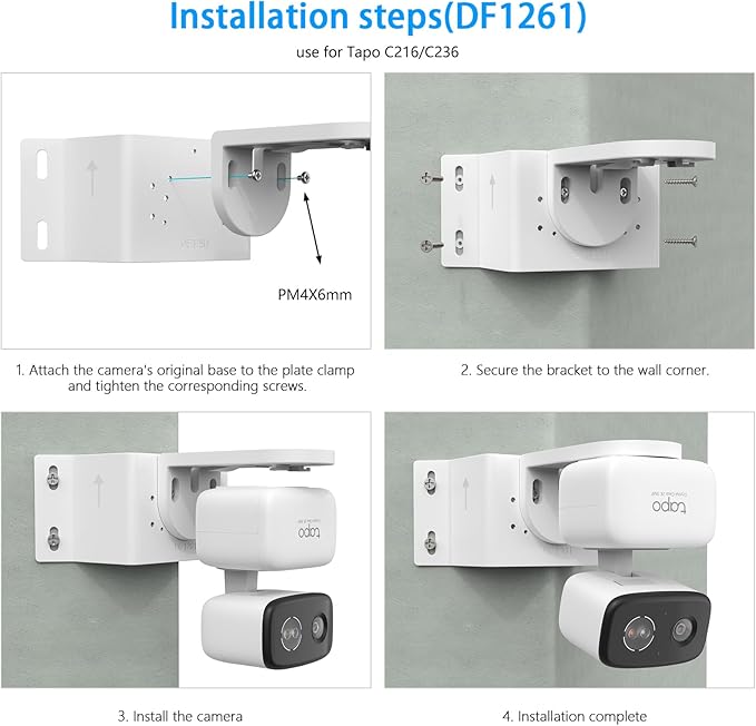 Corner Wall Mount Bracket Compatible with TP-Link Tapo C246D/C236/C216/C217/C113/C420/C400/C400 KIT/C460 Security Camera, Easy Installation with Precise Hole Positioning (White)