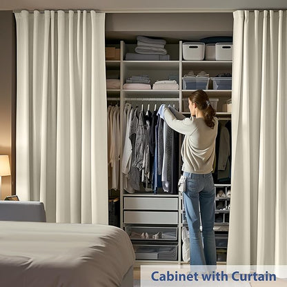 Room Divider Ceiling Mounted Curtains Track Sets Extra Wide Blackout Curtain Flexible Tracks for Bedroom Privacy Partition Separator, 1 Panel Beige Drape and White Rail, W10 x H8ft