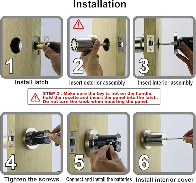 Keypad Door Knob with Key,Keyless Entry Door Lock, Code Locks Door Knob, Auto Lock,50 User Code,Easy to Install,for Home,Office,Hotel,Bedroom,Garage,No Deadbolt