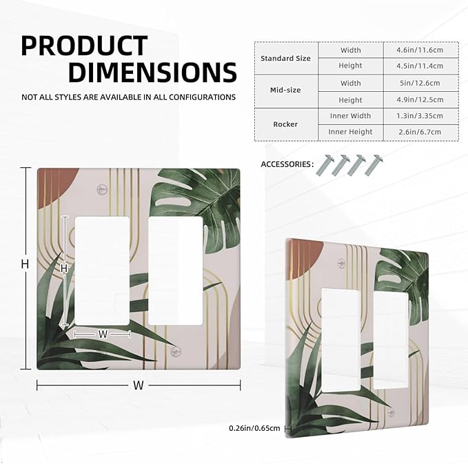 Decorative Outlet Covers Boho Mid Century Arch Green Leaves 2 Gang Light Switch Cover Plate Double Rocker Wall Plate Switch Plate Covers Faceplate for Bedroom Home Decor（ 2 Pack）