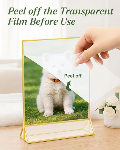 24 Pack Gold Acrylic Sign Holders 4x6, Double Sided Vertical Stand Clear Picture Frame Stands, Wedding Table Number Holders, Menu Flyer Display Stands for Party, Home, Office, Restaurant