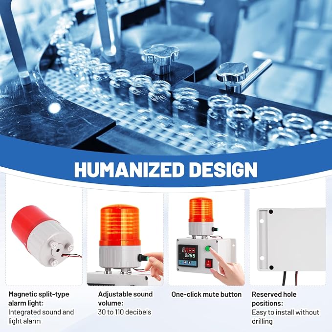 JIAWANSHUN Industrial Temperature Humidity Alarm, -40-185℉&0-100%RH,Thermometer Hygrometer Monitor with Independent Alarm Setting,Sound Light Alert & Calibration for Greenhouse,Lab,Cold Chain&Granary