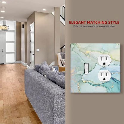Wallplates Teal Gold Marbling Turquoise 1 Toggle 1 Duplex Switch Plate Electrical GFCI Faceplate Decorative Light Switch Covers for Bathroom living Room Decor