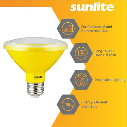 Sunlite 40238 LED PAR30 Short Neck Colored Recessed Bug Light Bulb, 8 watt (75w Equivalent), Medium (E26) Base, Floodlight, ETL Listed, Yellow, 3 Count