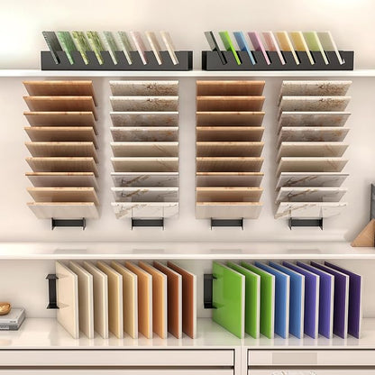 Small Tile Display Rack, Wall Mounted Tile Sample Storage Rack for Retail Stores, 9 Slots Tile Sample Storage Organizer for Wall, Floor Tiles Sample Holder for Trade Show Display