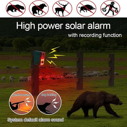 Solar Outdoor Motion Sensor Alarm - Barking Dog Motion Sensor, Motion Sensor Noise Maker with Remote Control 20 Second Recording, Say Goodbye to Intruders (911N-1)