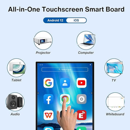 49" 1080P Interactive Smart Board for Classrooms & Office | Wireless Teaching Whiteboard with Touchscreen Android 12, Multi-Device Sharing | Safety-Rated (Board Only)