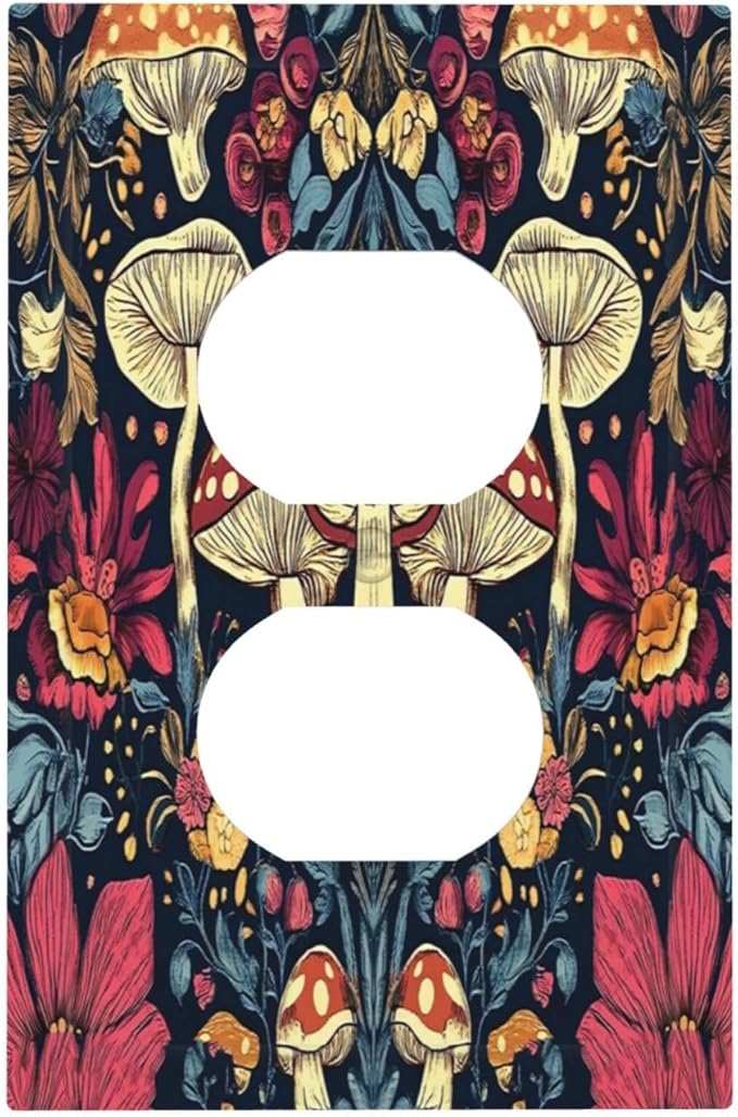 Outlet Covers Coloful Red Yellow Orange Magical Mushroom Forest 1 Gang Duplex Light Switch Cover Plate Decorative Switch Plate Covers Electrical Socket Cover for Bedroom Home Decor