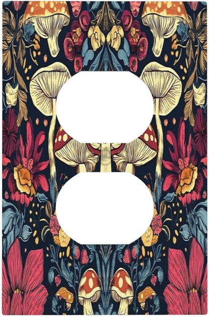 Outlet Covers Coloful Red Yellow Orange Magical Mushroom Forest 1 Gang Duplex Light Switch Cover Plate Decorative Switch Plate Covers Electrical Socket Cover for Bedroom Home Decor