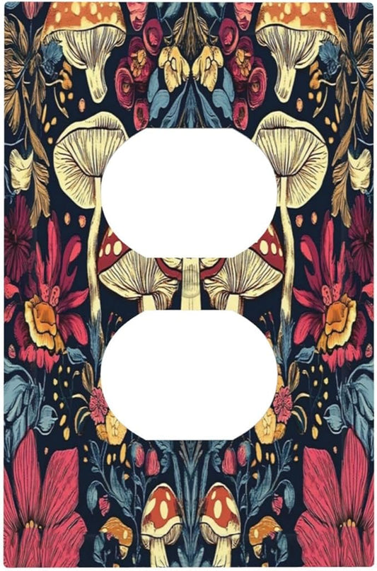 Outlet Covers Coloful Red Yellow Orange Magical Mushroom Forest 1 Gang Duplex Light Switch Cover Plate Decorative Switch Plate Covers Electrical Socket Cover for Bedroom Home Decor