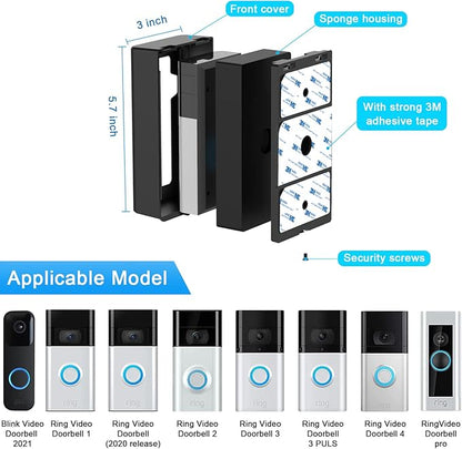 BFYTN Adhesive Mount Compatible with for Video Doorbell No-Drill Mounting Bracket Cover Holder Not Block Doorbell Sensor
