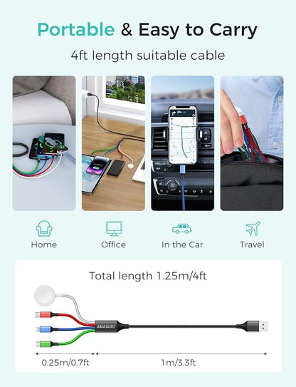 Travel Essentials,4 in 1 for Apple Watch Charger/iPhone Charger/Multi Charging Cable,Vacation RV Camping Essentials,USB C/L/Micro Portable Charger for iWatch 11-1/iPhone 17-12,Car&Gift-4FT