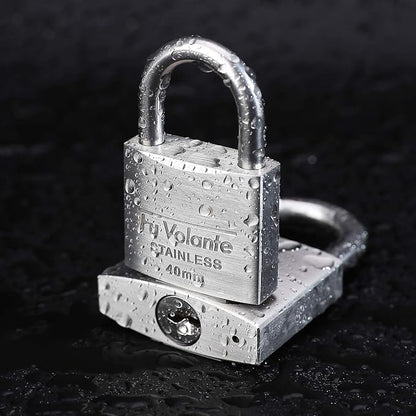 Stainless Steel Pin Tumbler Padlock, 304 Marine Series, Weatherproof Padlock for Outdoor use, 1-1/2 inch Wide Body, Keyed Alike Locks- Stainless Steel Body & Shackle-2 Pack