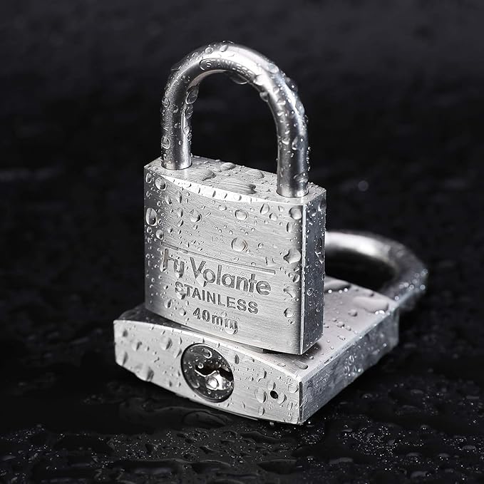 Stainless Steel Pin Tumbler Padlock, 304 Marine Series, Weatherproof Padlock for Outdoor use, 1-1/2 inch Wide Body, Keyed Alike Locks- Stainless Steel Body & Long Shackle-2 Pack