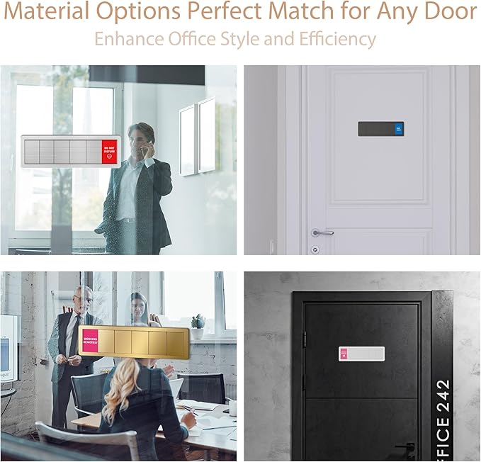 Office Door Signs -6 Options Do Not Disturb, In A Meeting, Out Of Office, Working Remotely, Back Soon Please Knock,Privacy Door Slider Sign for Meeting & Conference Room Brushed Gold