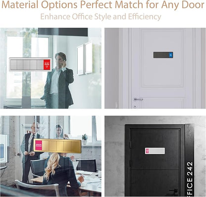 Office Door Signs -6 Options Do Not Disturb, In A Meeting, Out Of Office, Come In, Back Soon, Please Knock,Privacy Door Slider Sign for Meeting & Conference Room Brushed Gold